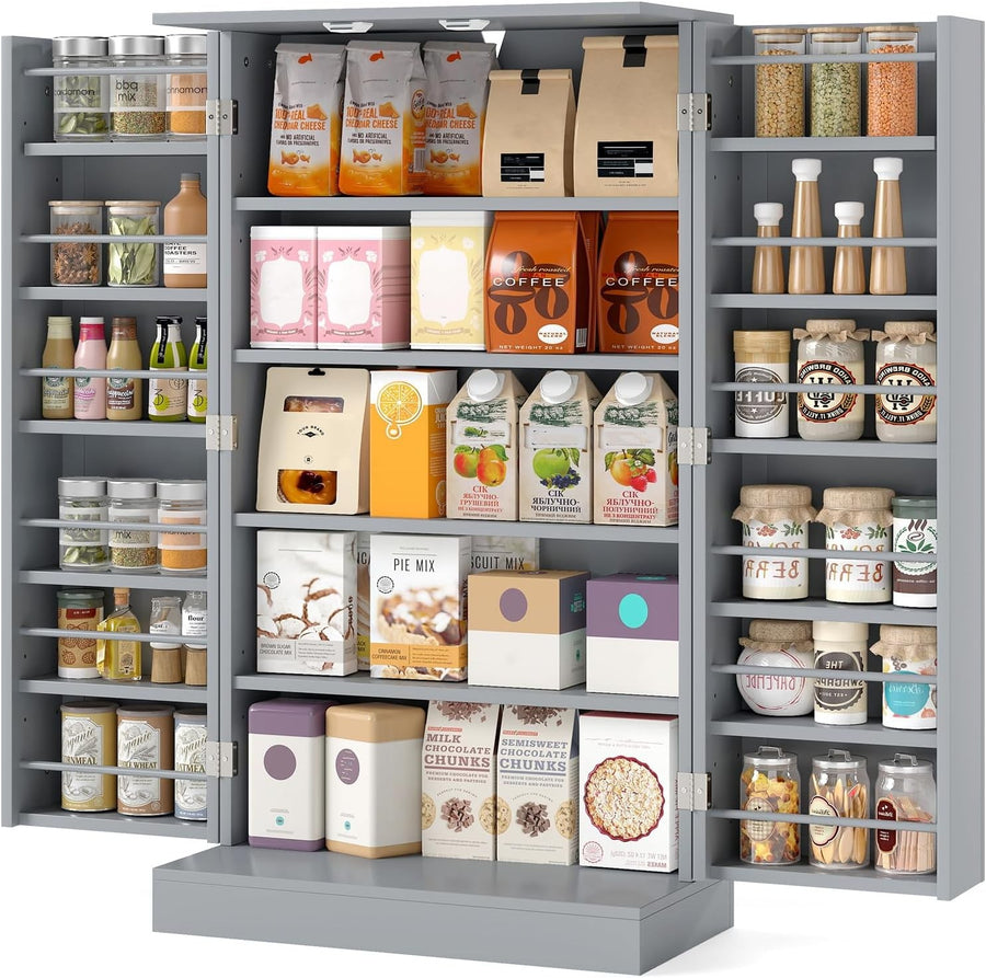 Tall Grey Kitchen Pantry Cupboard Cabinet Adjustable Shelves Storage Unit