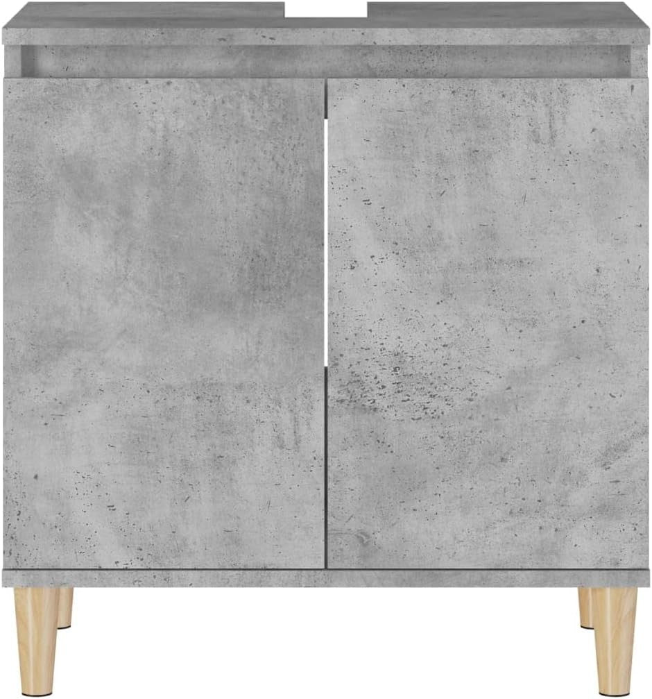 Concrete Grey Under Sink Bathroom Cabinet 58x33x60cm – Modern Vanity Storage