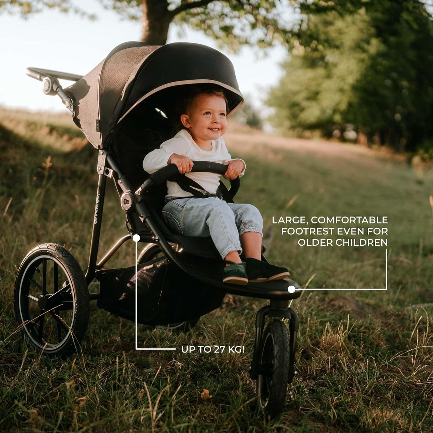 All Terrain Baby Buggy from Birth Reclining Pushchair Large Air Wheels Grey
