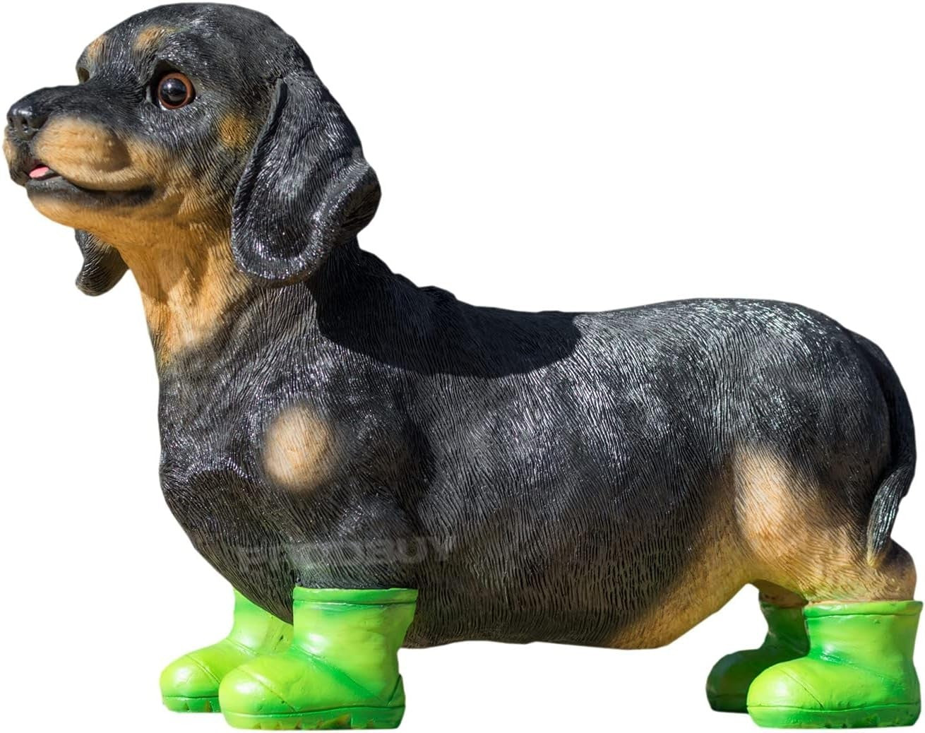 Dachshund Puppy Garden Ornament Resin Sausage Dog with Green Boots Outdoor Decor