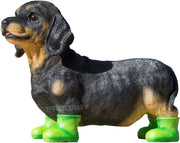 Dachshund Puppy Garden Ornament Resin Sausage Dog with Green Boots Outdoor Decor