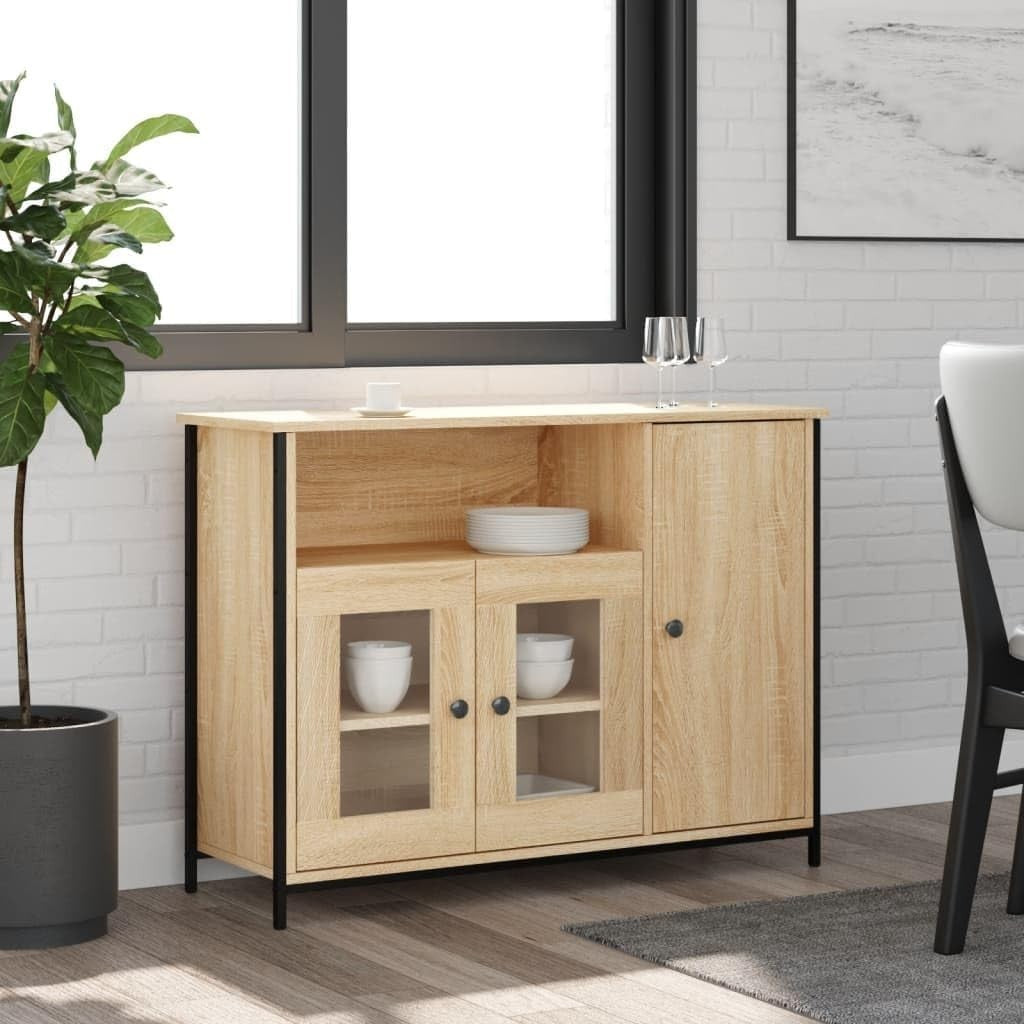 Modern Sideboard Cabinet Oak Wood | Storage Unit for Living Room 100cm
