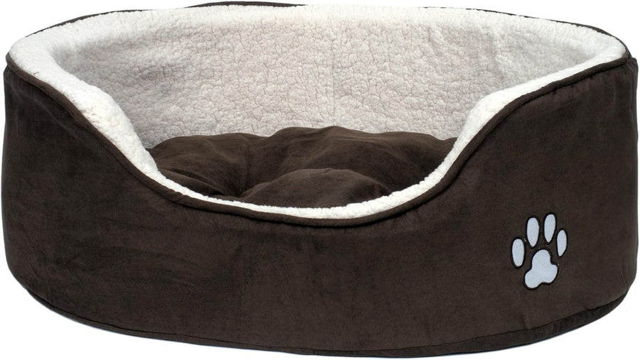 Small Luxury Oval Dog Bed Washable Reversible Cushion
