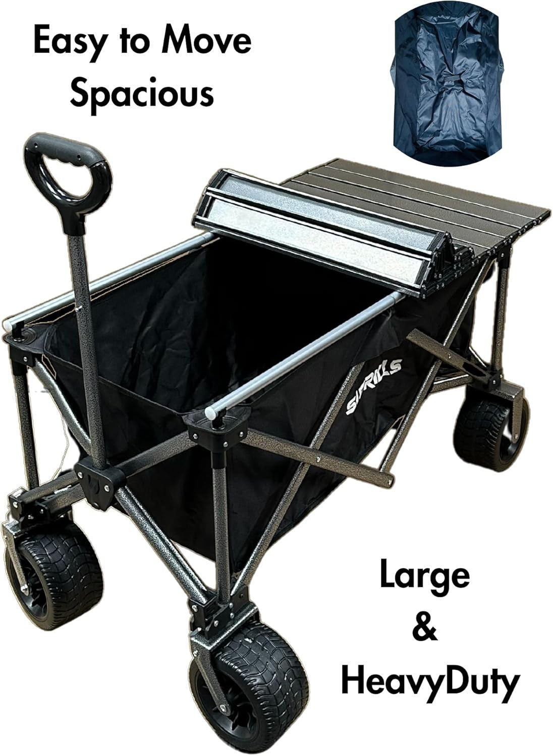 Heavy Duty Folding Festival Trolley 160L Wagon Cart 120kg Load Wide Wheels Black