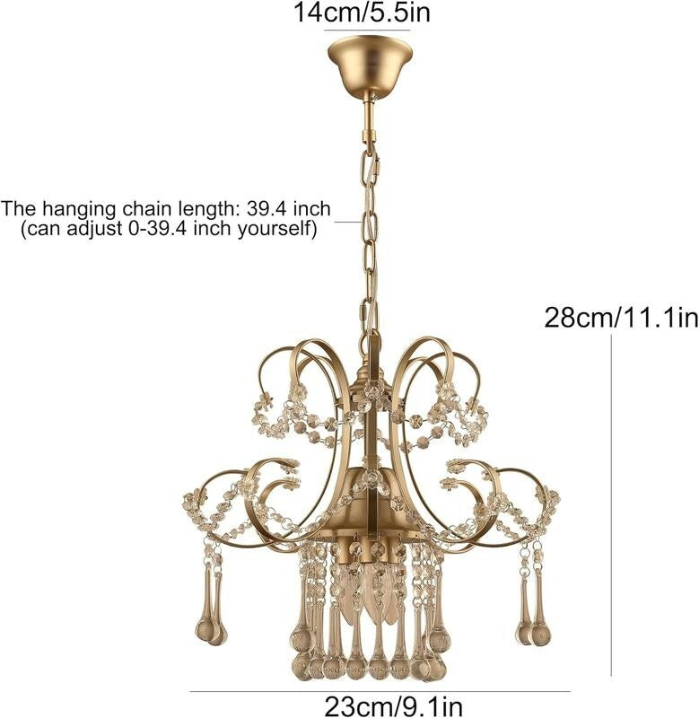 Mini Gold Crystal Chandelier Light K9 Pendant Ceiling Fixture for Hallway
