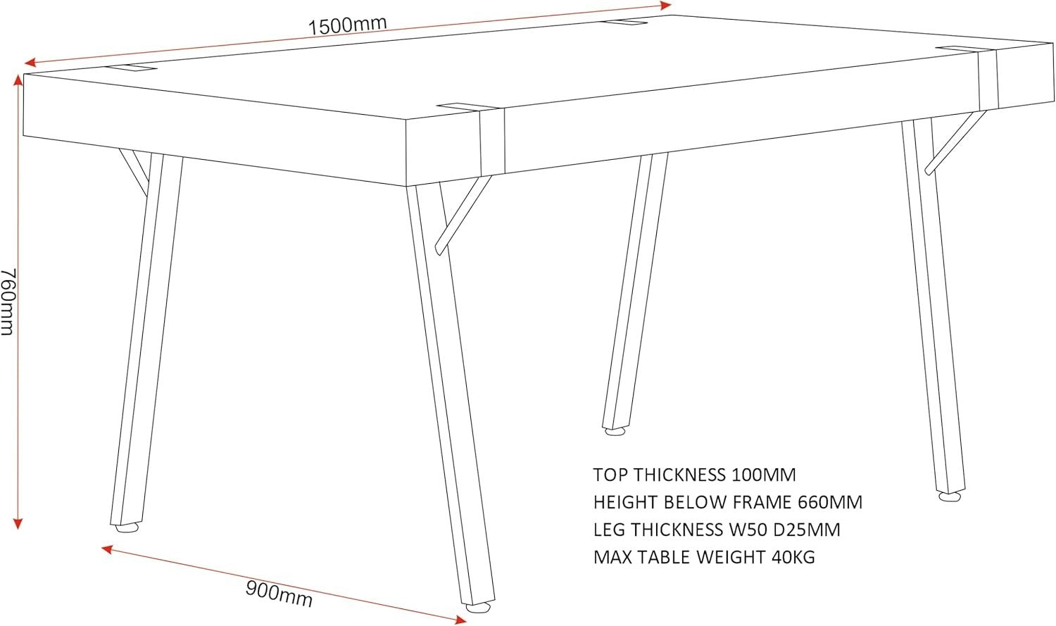 Industrial Dining Table Wood Top Metal Legs 150cm Rectangular Modern