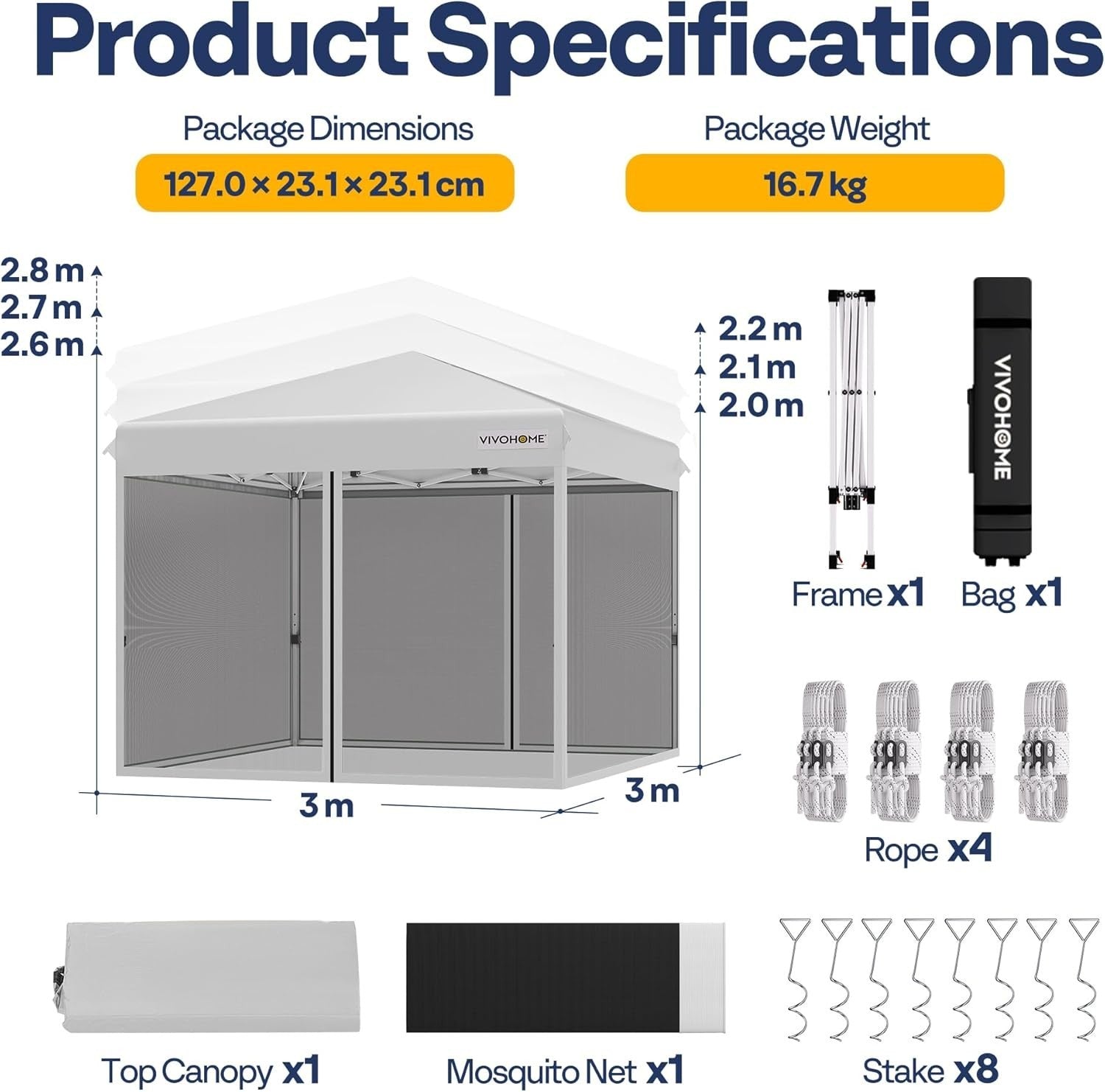 3x3M Pop Up Gazebo With Mosquito Net Waterproof Outdoor Tent Portable