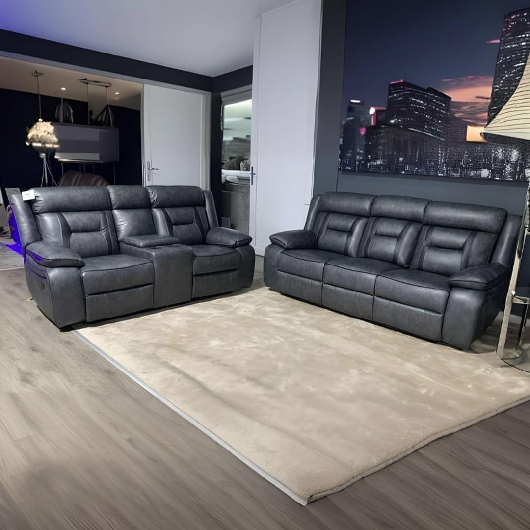 3+2 Electric Recliner Sofa Set Leather USB Charging Grey Living Room Suite