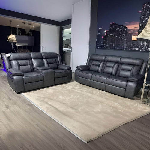 3+2 Electric Recliner Sofa Set Leather USB Charging Grey Living Room Suite