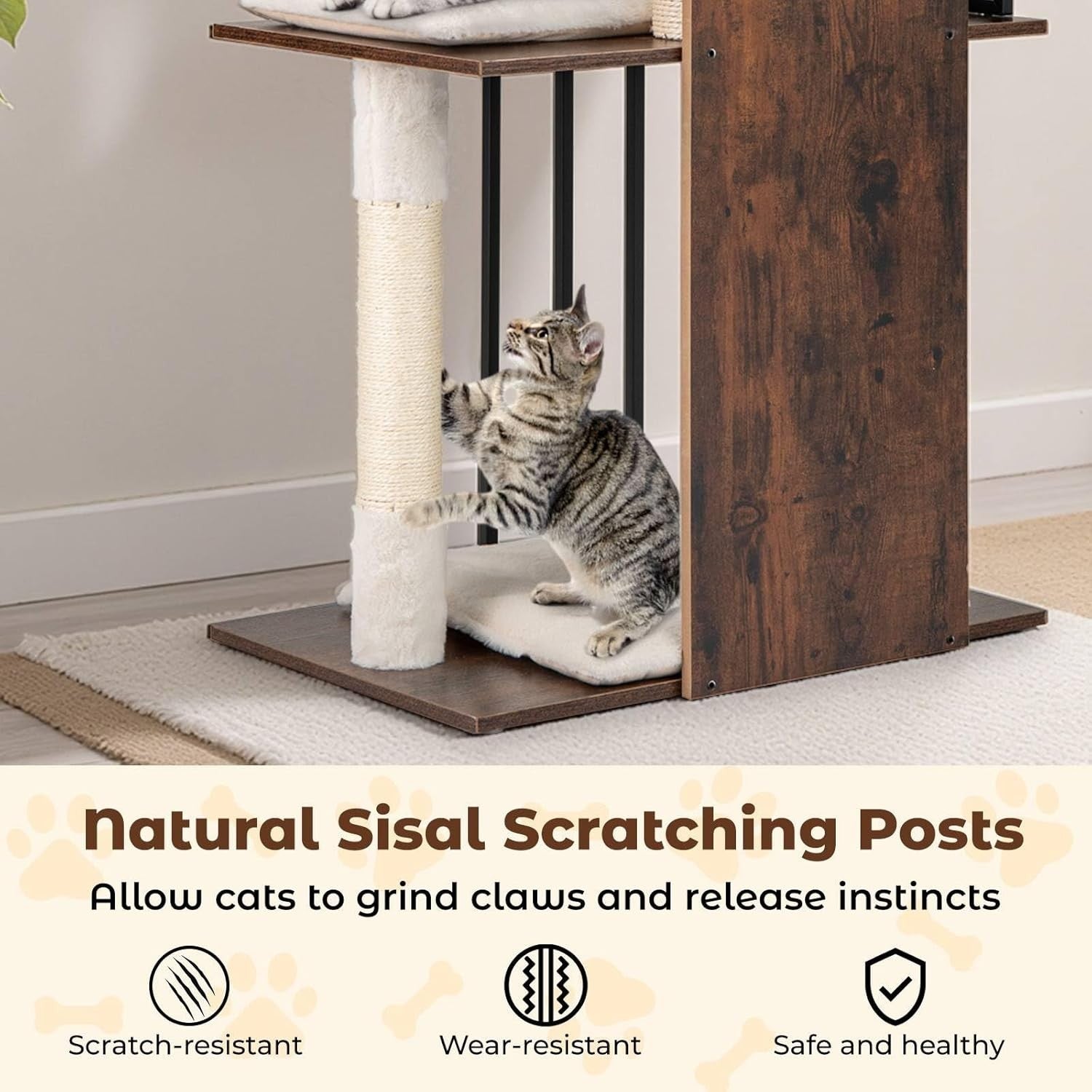 Modern Cat Tree Tower 112cm Multi Level Wooden Scratching Post Play Centre