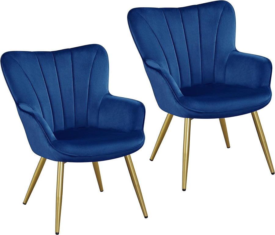 Dark Blue Velvet Tub Chair Set of 2 – Plush Barrel Accent Seats