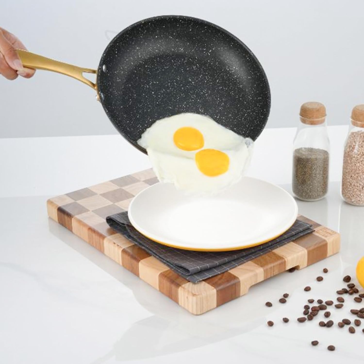 9Pcs Black Non-Stick Cookware Set, Granite Coating Pots & Pans with Lids