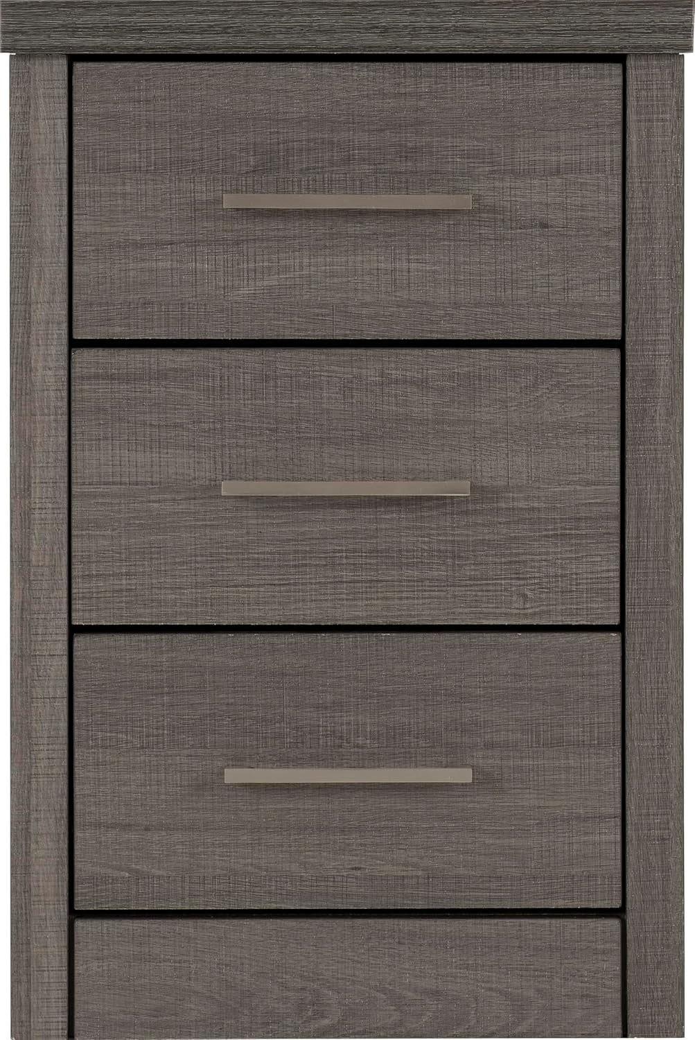 3 Drawer Bedside Table Black Wood Grain Modern Nightstand
