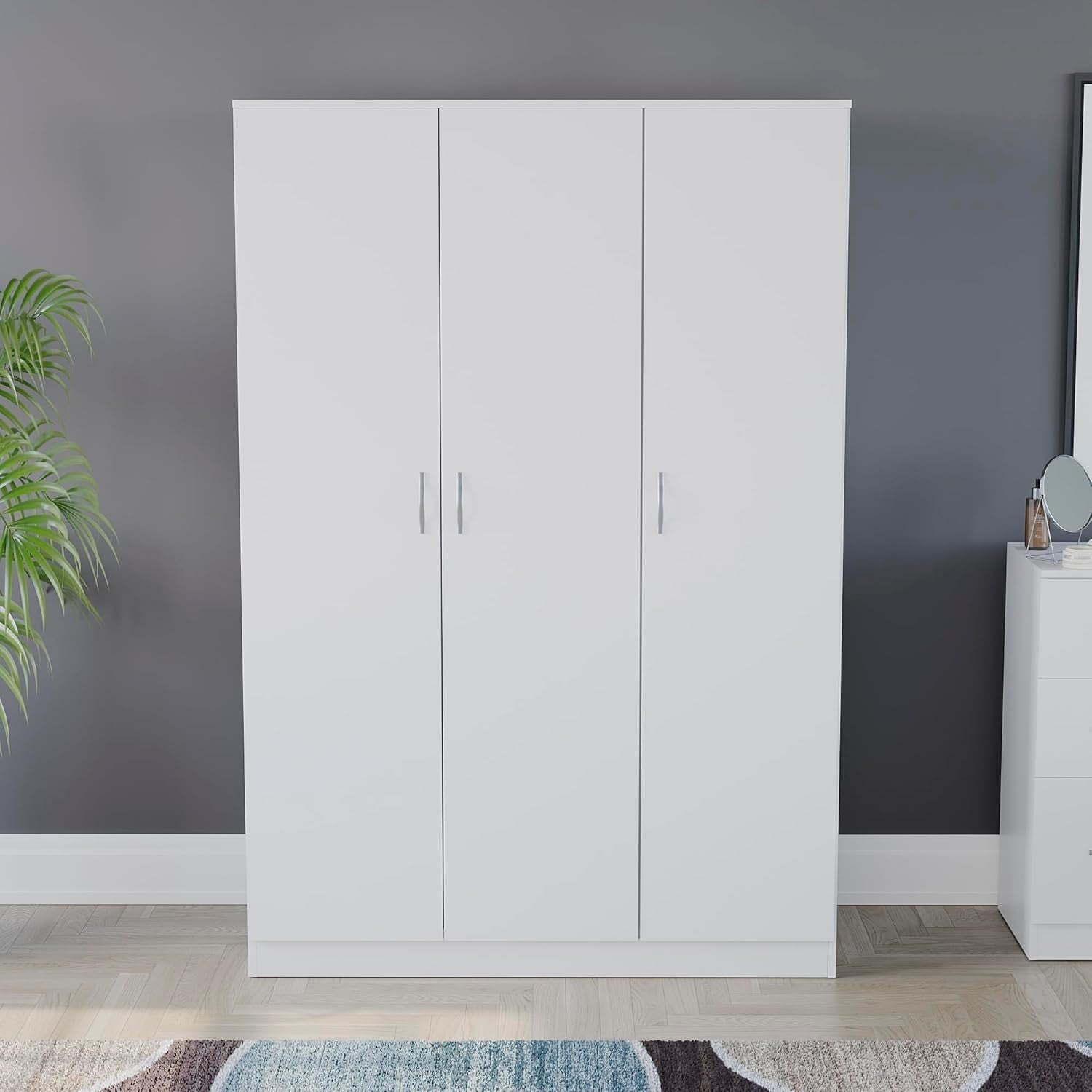 White 3 Door Bedroom Wardrobe with Hanging Rail & Shelf | Spacious Storage