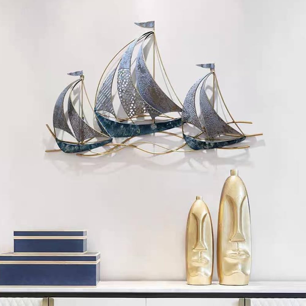 3D Sailboat Metal Wall Art Coastal Ship Wall Decor Sculpture