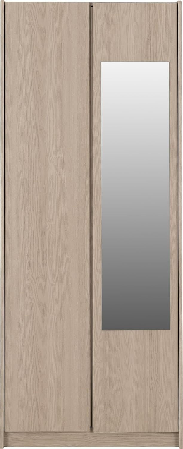 2 Door Mirrored Wardrobe Smoked Ash Effect Bedroom Storage with Rail