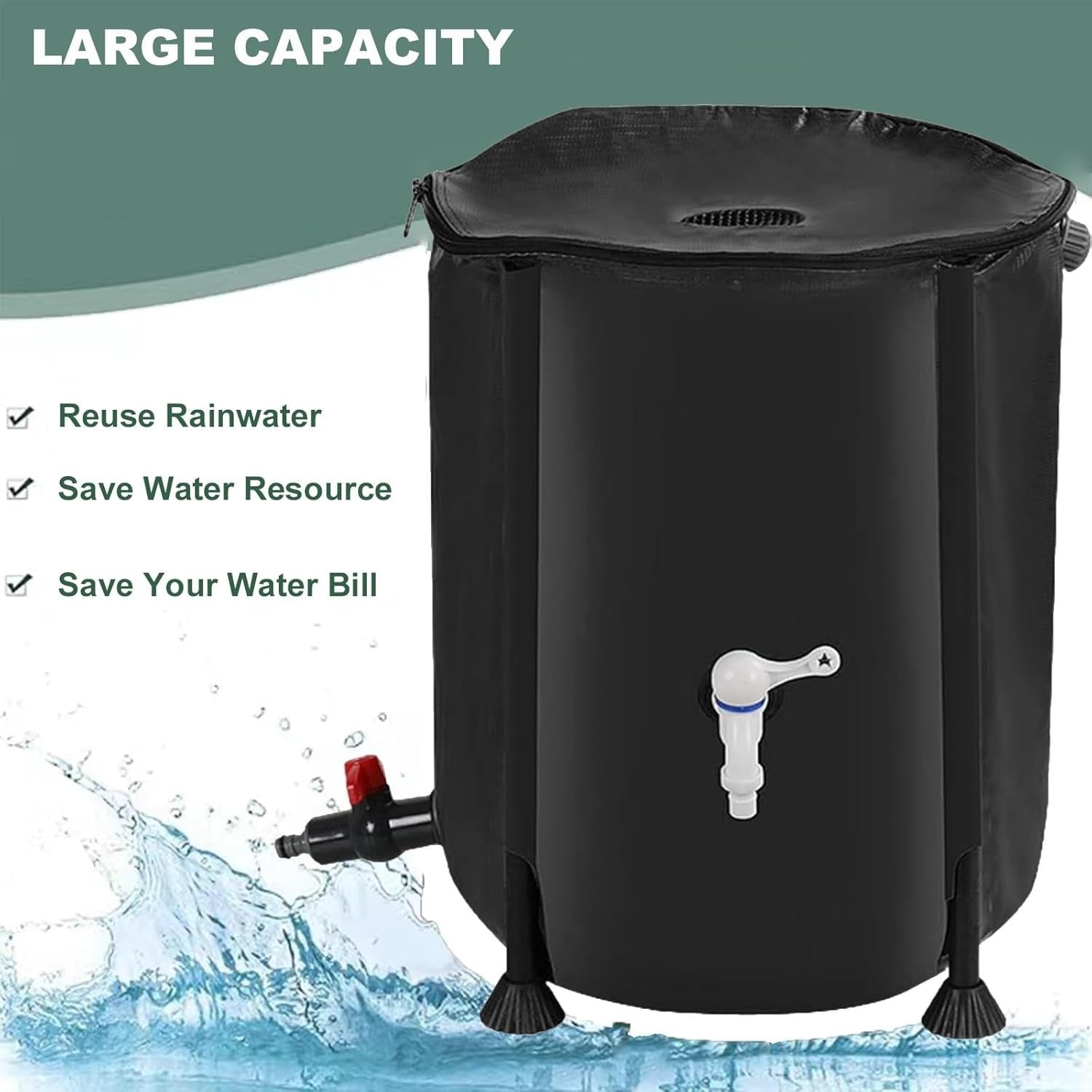 100L Foldable Rain Barrel with Stand Tap Outdoor Garden Water Collector Black