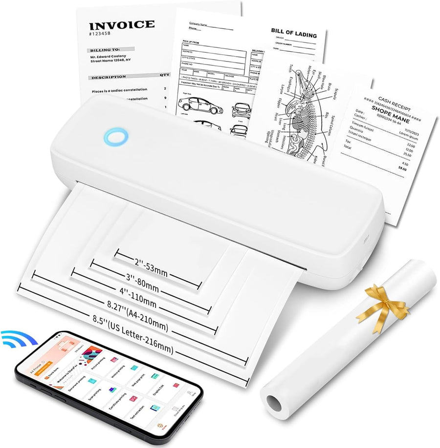 Wakects Bluetooth Thermal Printer – Portable Inkless Mobile Printer 57-216mm
