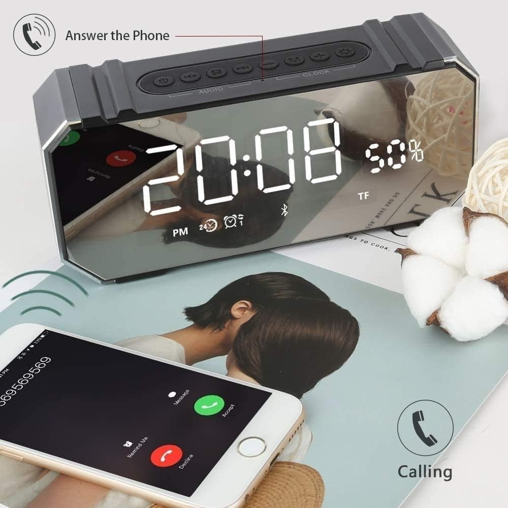 Silver Alarm Clock Radio FM Bluetooth USB Speaker LED Display Snooze Timer