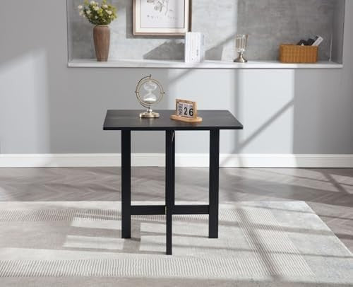 Portable Folding Wooden Square Dining Table for Small Spaces Black