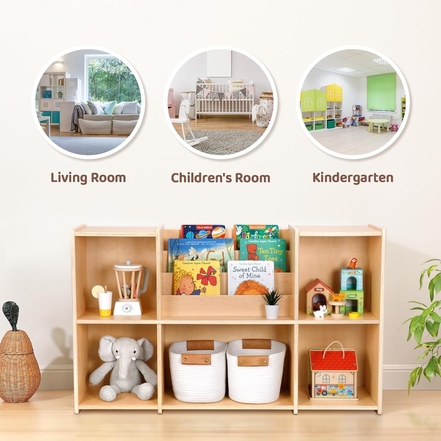 Kids Bookshelf & Toy Storage Organizer Montessori 2-Tier 5-Compartment Unit