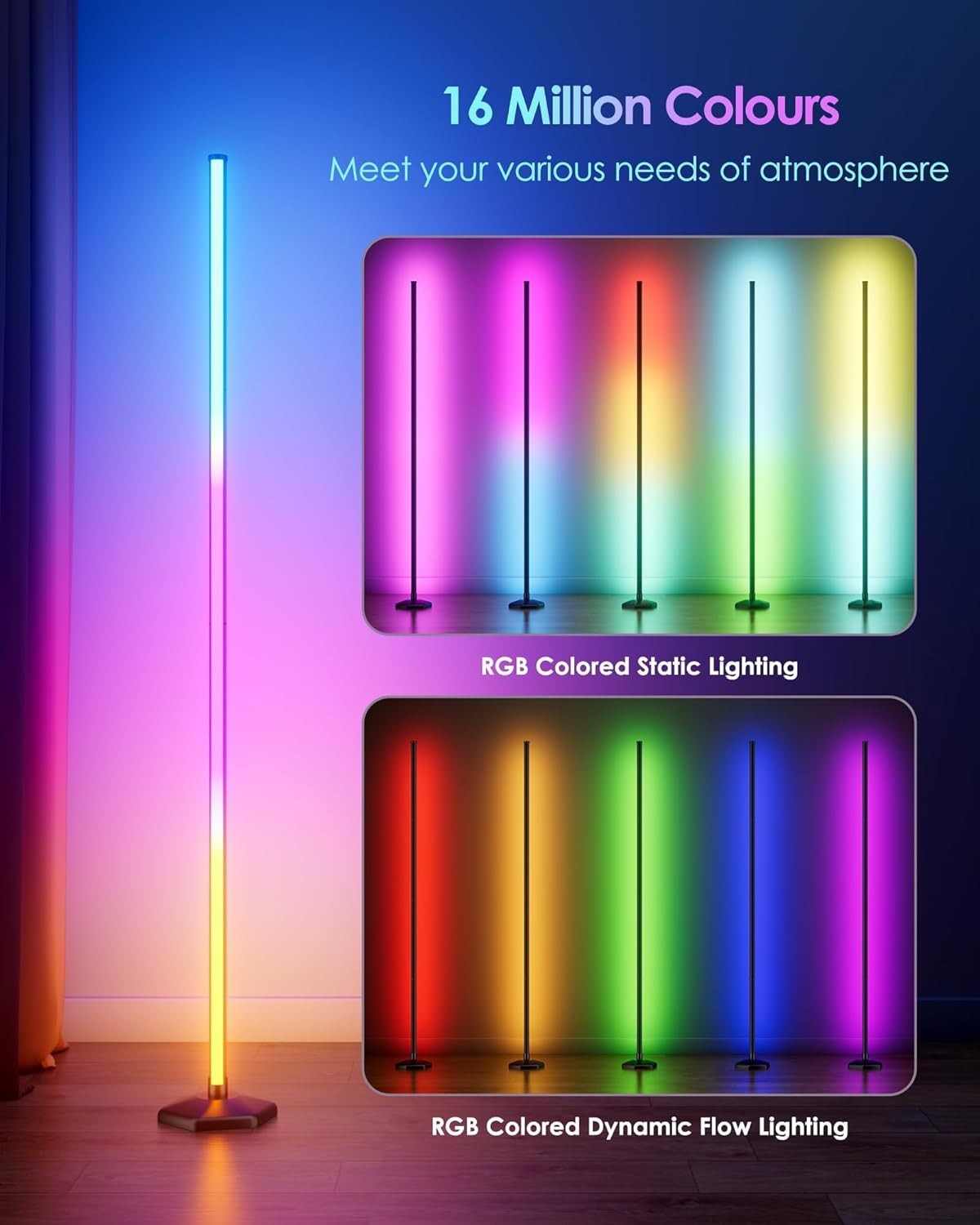 RGBIC Corner Floor Lamp 2 Pack Smart LED Mood Lights 16M Colours App Control