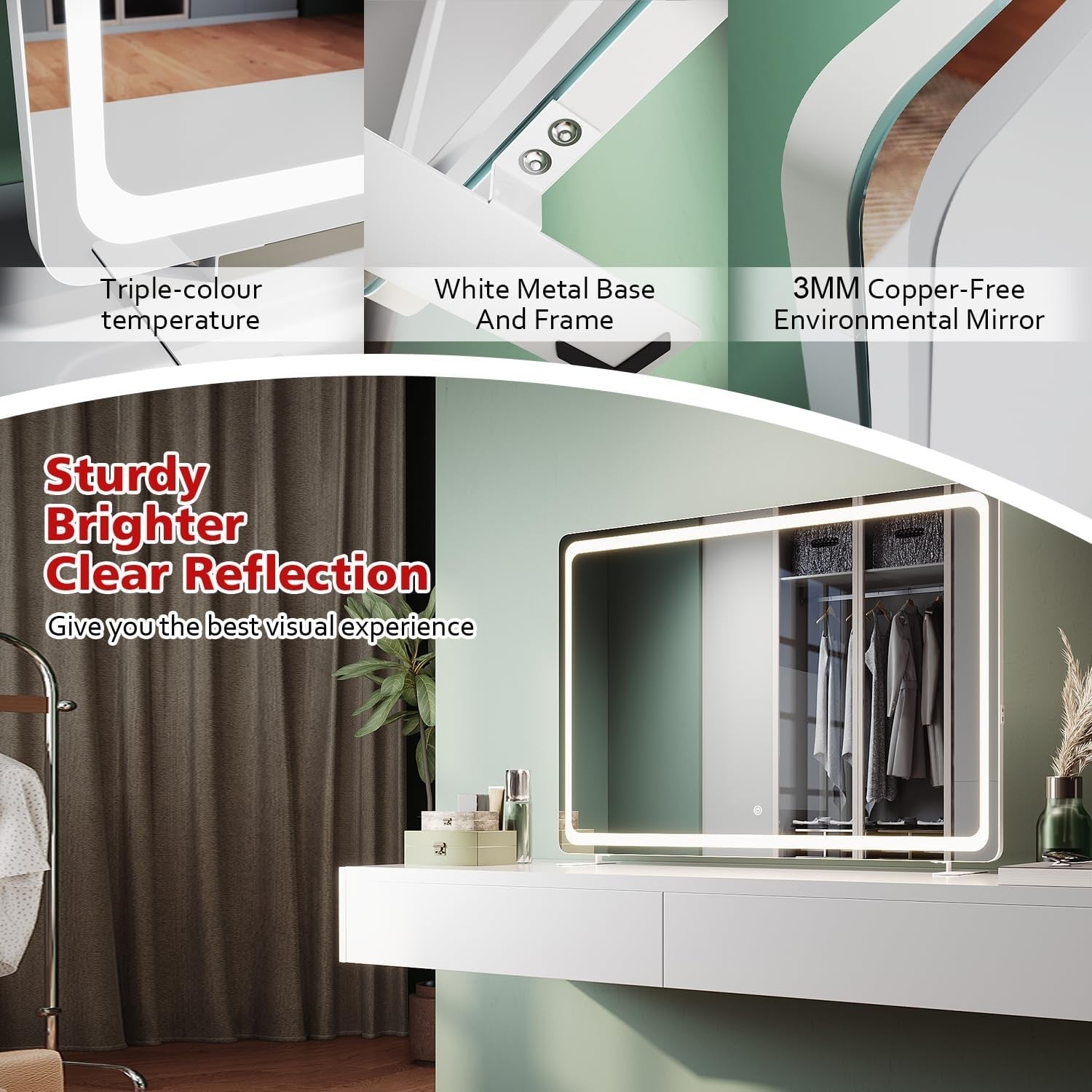 Lighted Vanity Mirror 100x70cm | 3 Color Dimmable LED | Touch Control