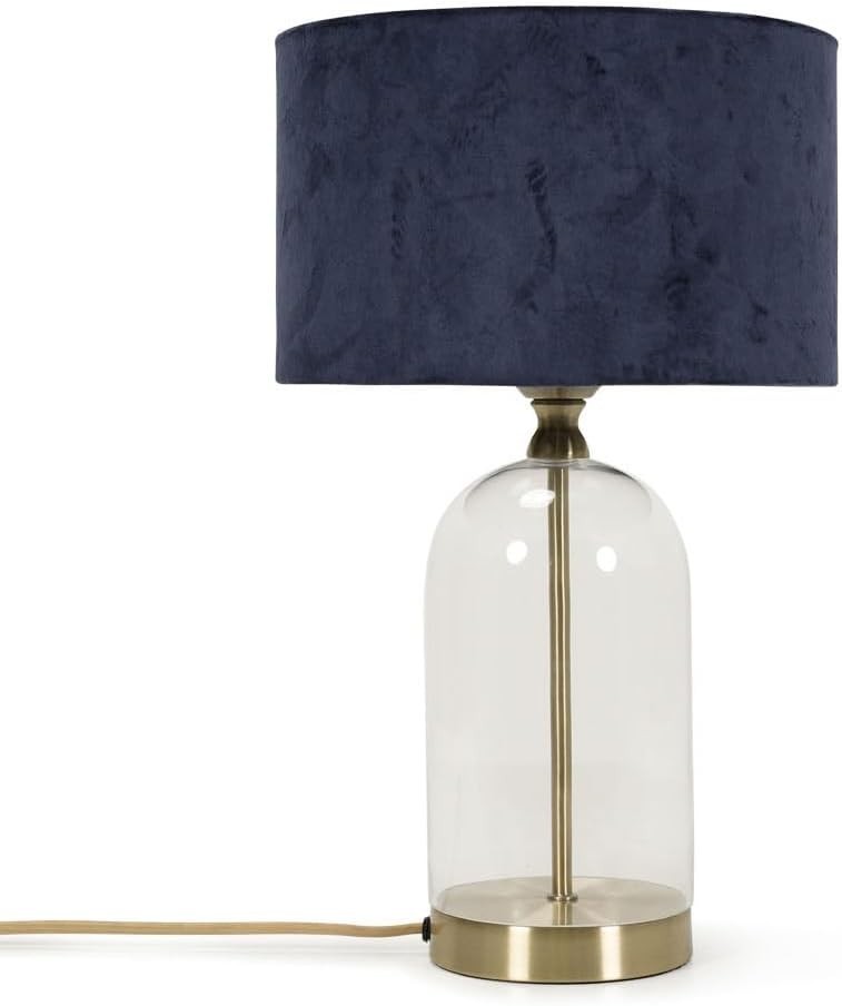 Gold Glass Table Lamp Navy Velvet Shade Bedside Desk Modern Lighting