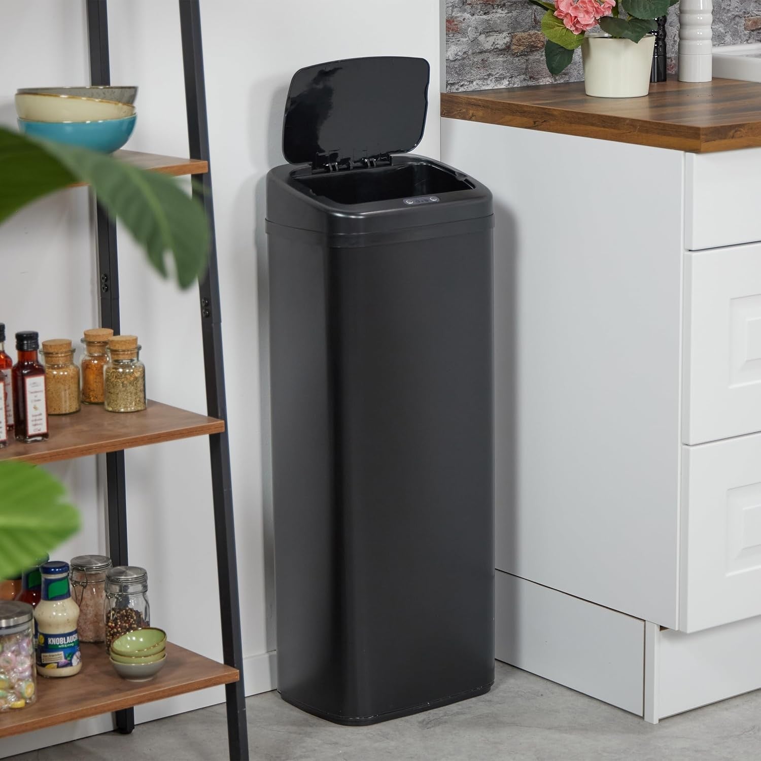 50L Touchless Kitchen Bin Sensor Automatic Lid Black Steel