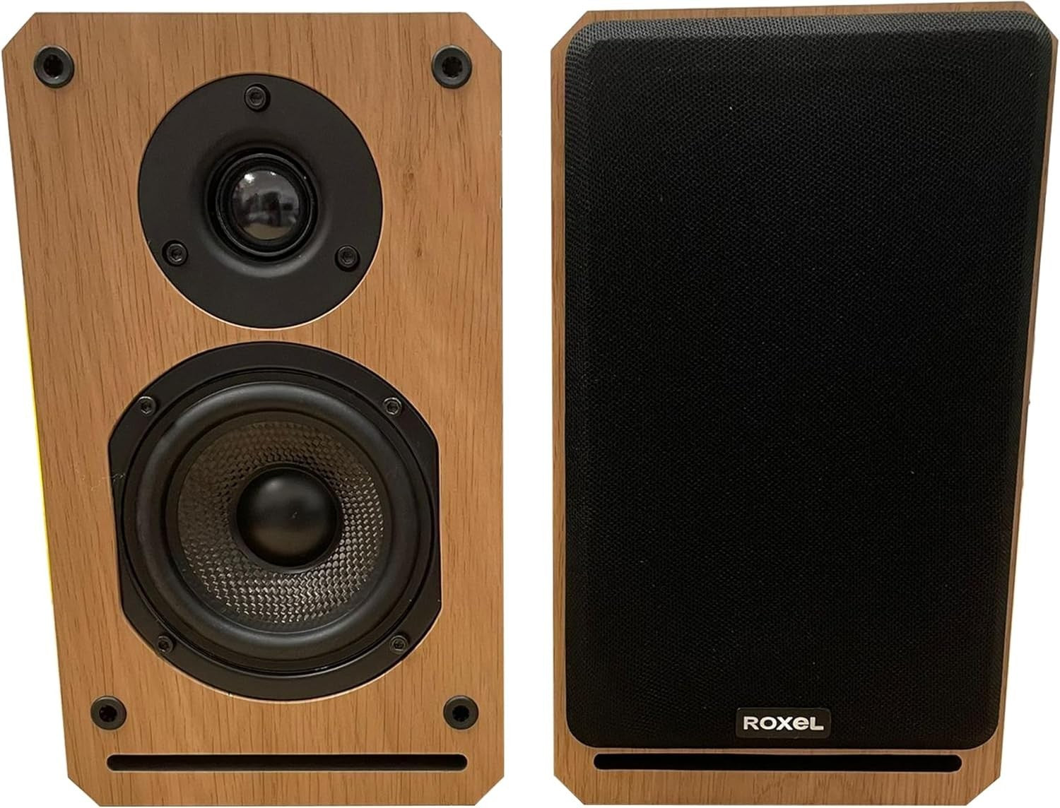 Bookshelf Speakers 150W RMS Deep Bass Wood Cabinet Carbon Fibre Woofer Hi-Fi