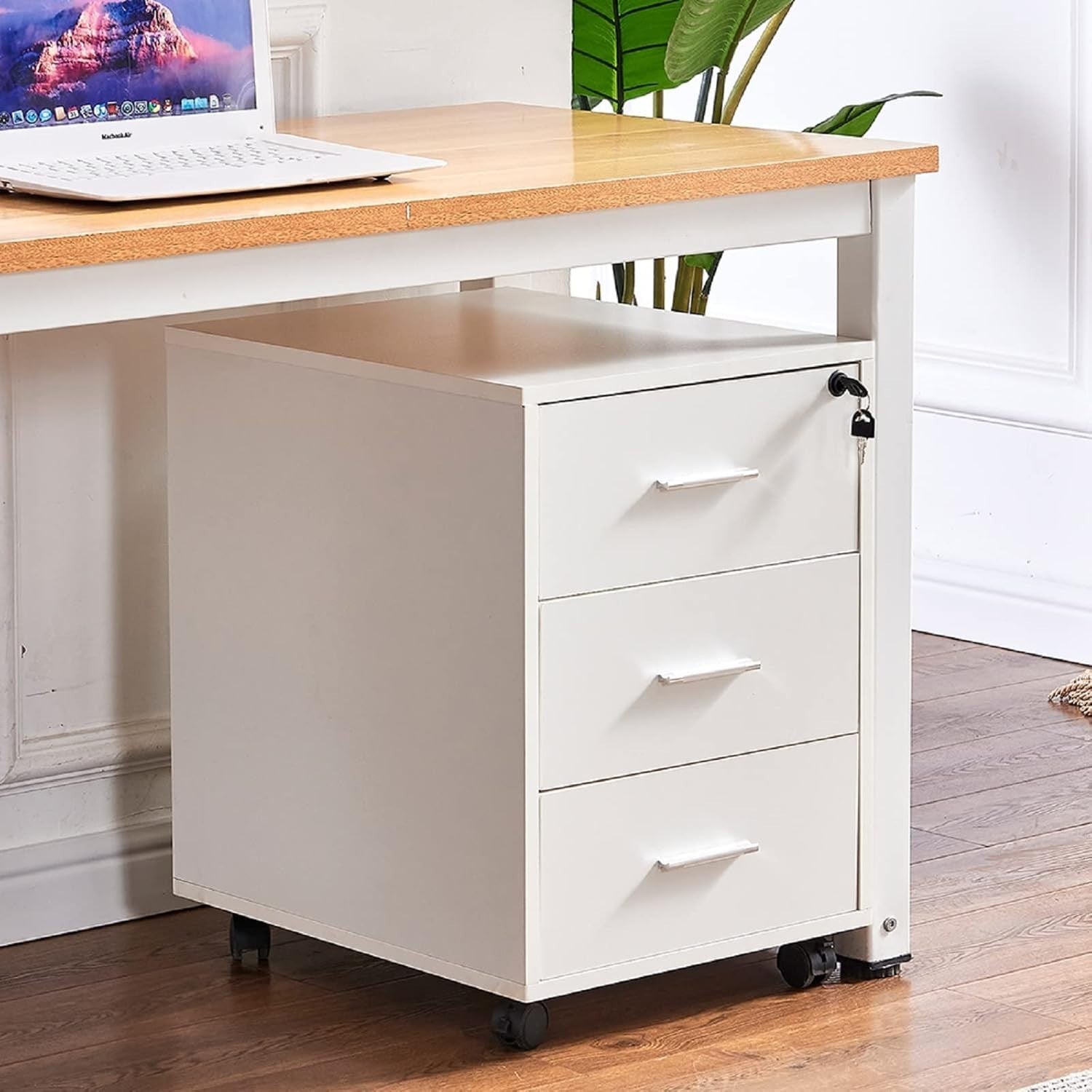 Lockable Rolling 3 Drawer File Cabinet Under Desk Printer Storage