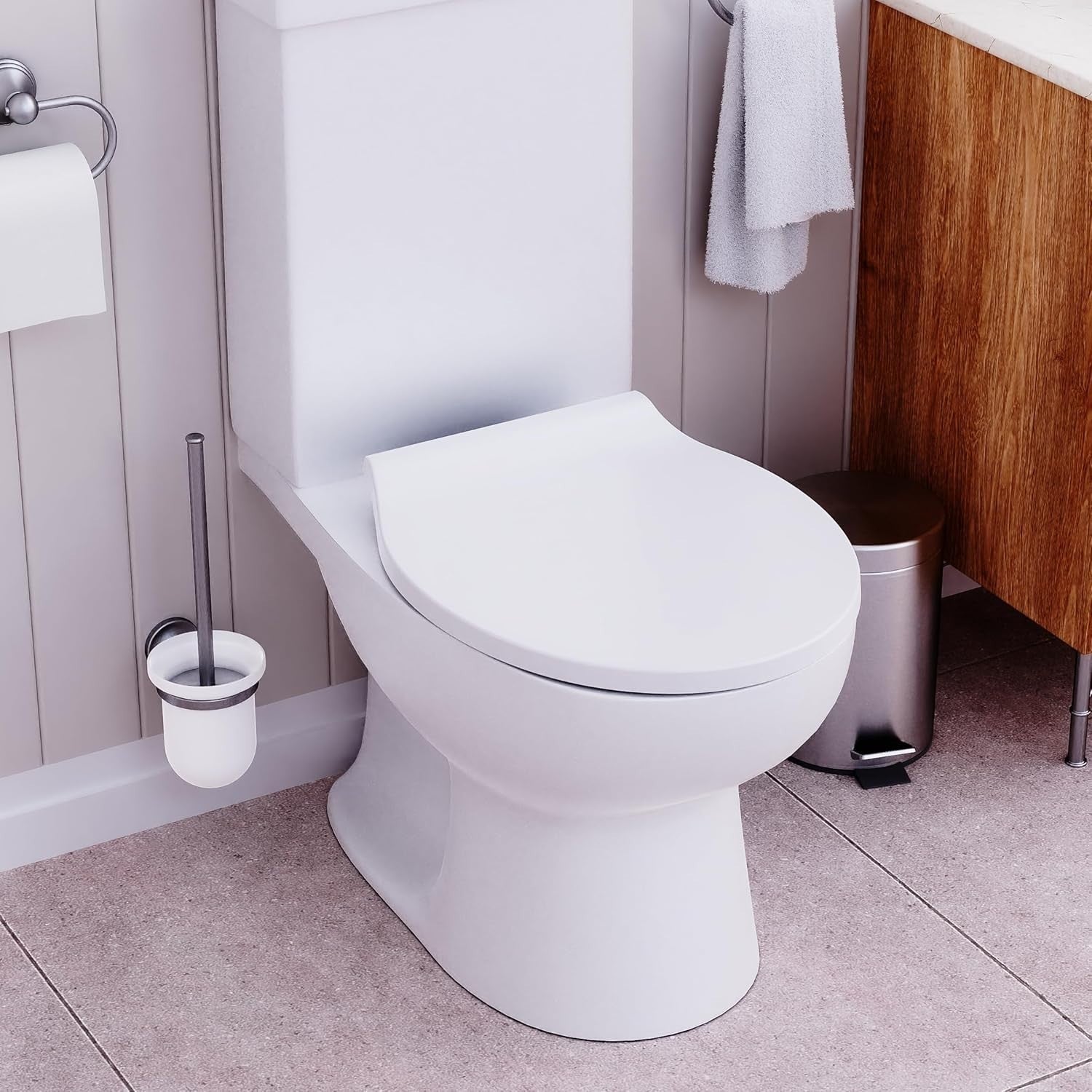 White Slimline Oval Toilet Seat Soft Close Quick Release Antibacterial