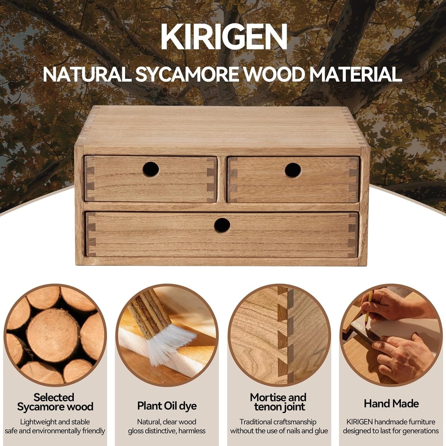 Wood Desktop Organizer 3 Drawer Office Filing Storage Jewelry Box