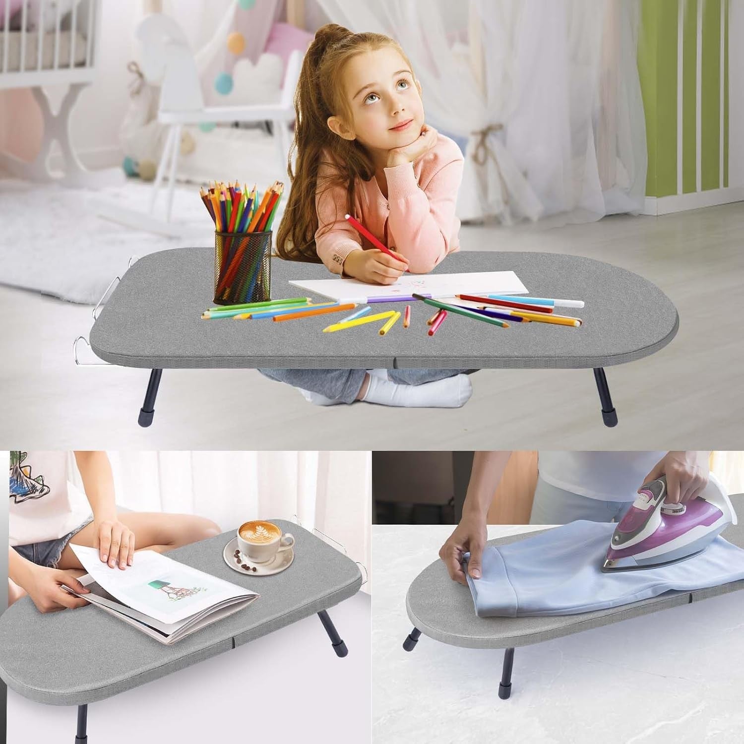 Tabletop Ironing Board with Iron Rest Foldable Mini Travel Grey