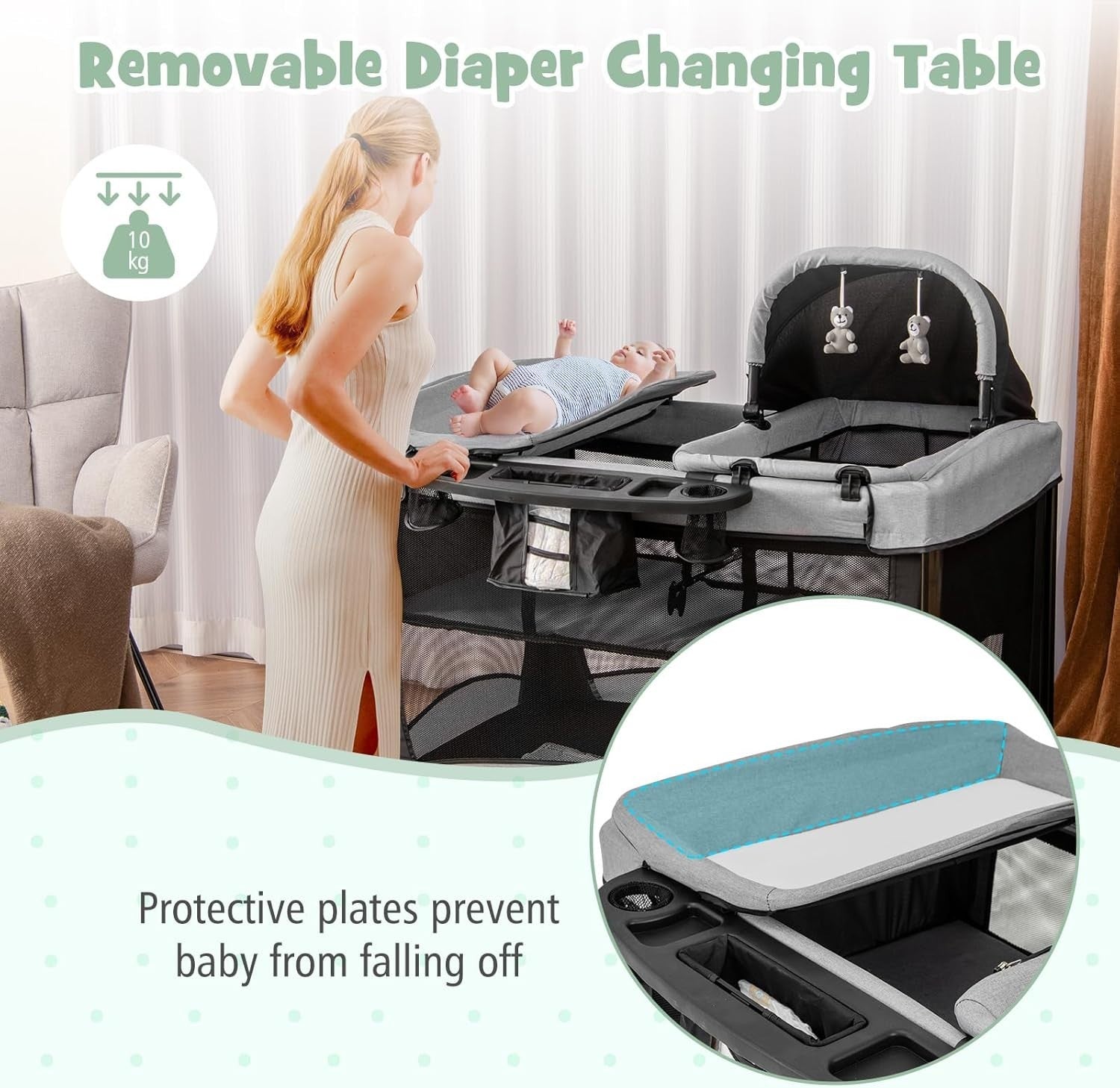 5in1 Travel Cot Baby Bedside Crib Bassinet w/ Mattress Folding Playard Black