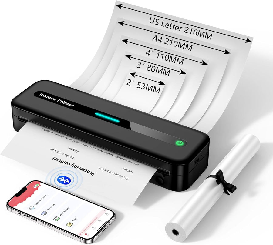 ASprink Portable Bluetooth Thermal Printer – A4/US Letter Inkless Mobile Printer