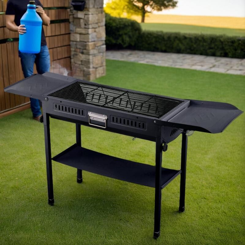 Portable Charcoal BBQ Grill Foldable Outdoor Garden Cooker w/ Utensils Set