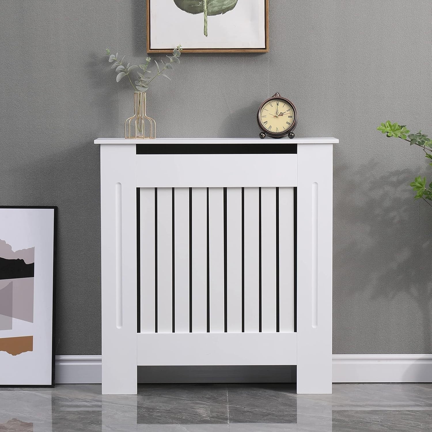 Small White Radiator Cover | Modern MDF Vertical Slat Cabinet Heat Efficient
