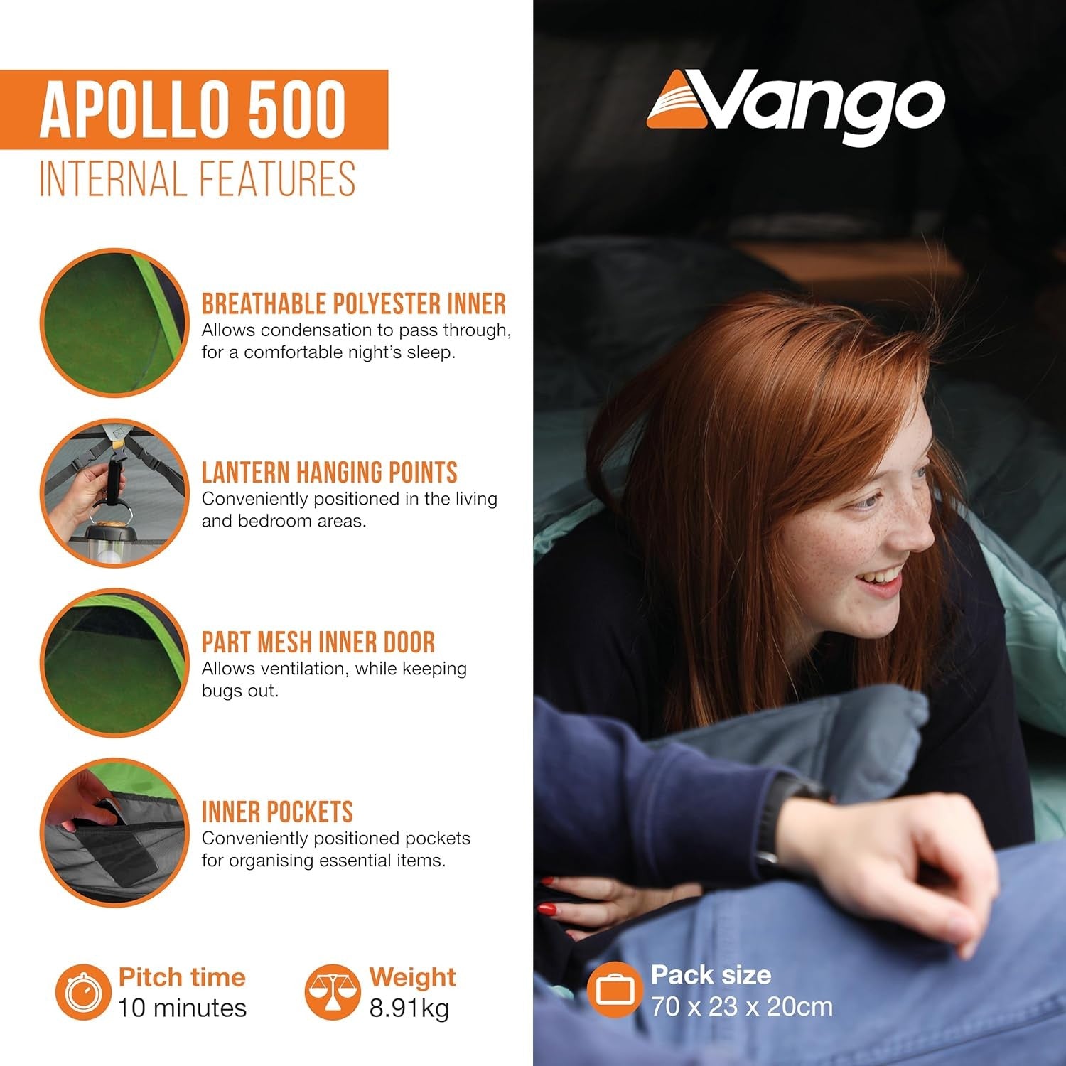 Blue Vango Apollo 500 Family Tent – 5 Person Waterproof Camping Tent