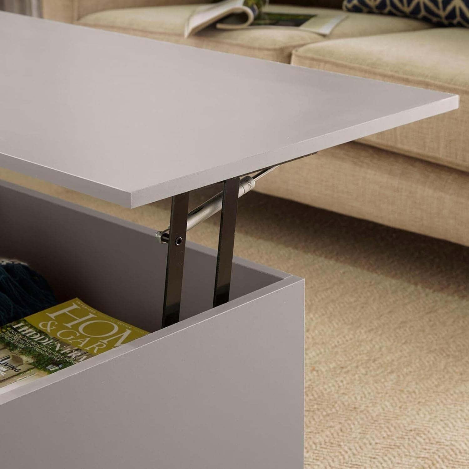Modern Lift-Top Coffee Table with Locking Storage Drawers Grey 115x50x40cm