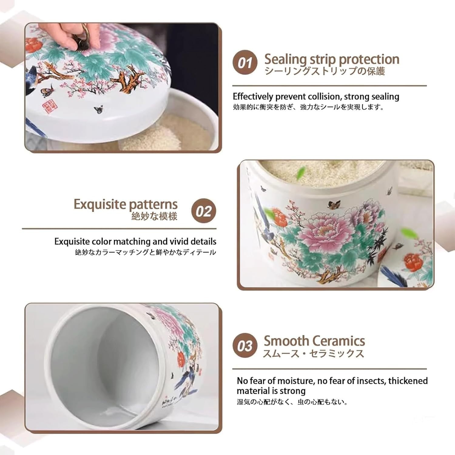 5KG Ceramic Rice Container with Lid Sealed Grain Storage Jar