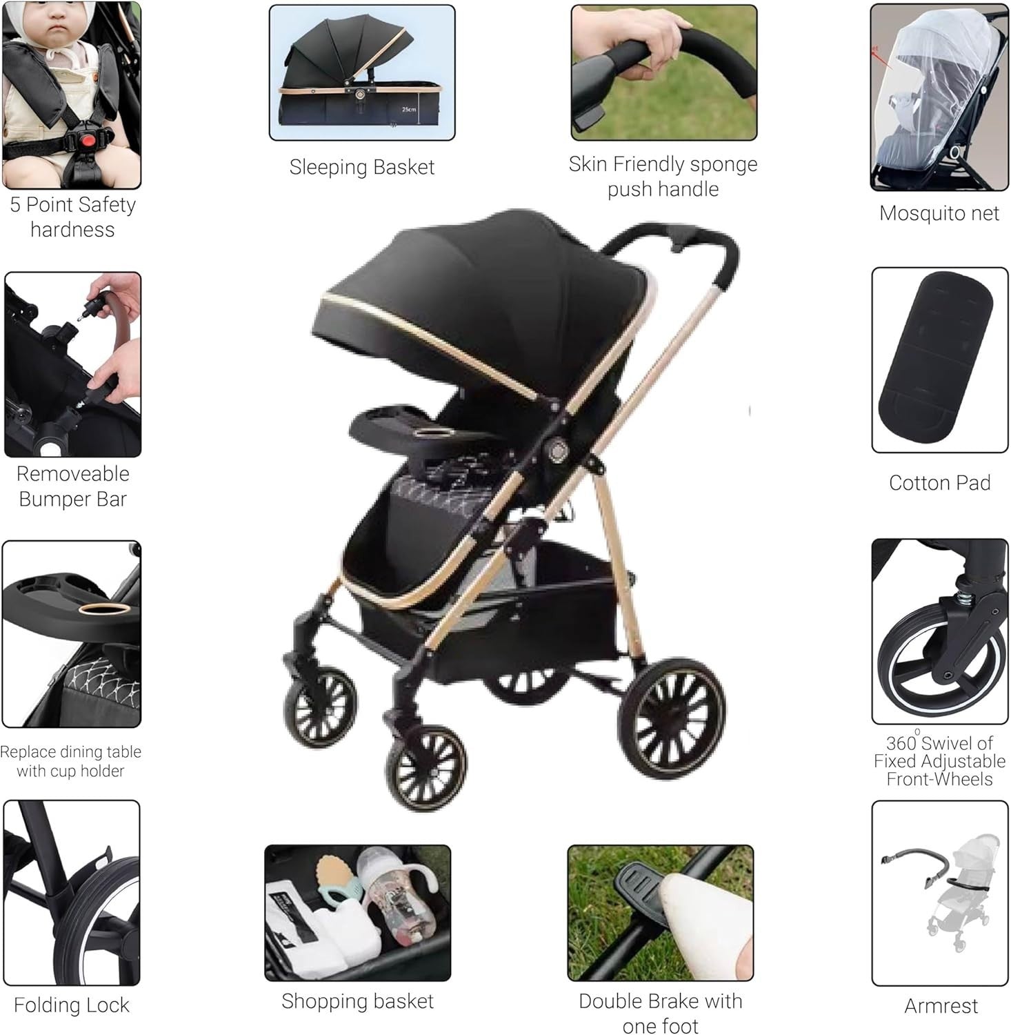 Lightweight Foldable Baby Pushchair Compact Travel Stroller Recline 0–3Y