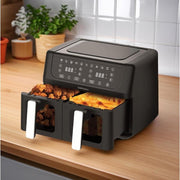 9L Dual Drawer Air Fryer Touch LCD 2400W Sync Cook Glass Window 11 Presets