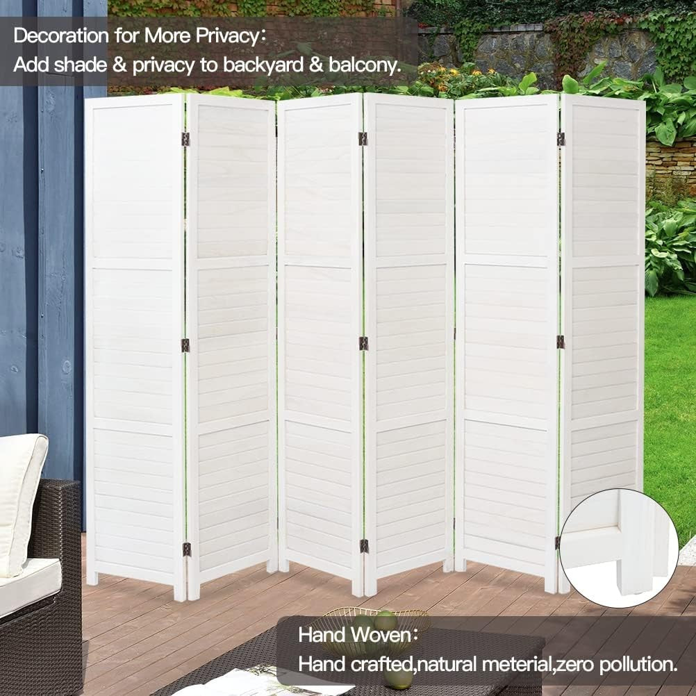 White 6 Panel Wooden Folding Room Divider Privacy Screen 240x170cm Home Office