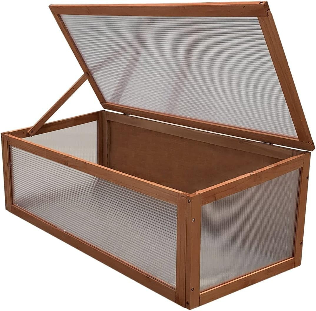 Compact Wooden Cold Frame Greenhouse 90x41x32cm for Plants & Seedlings
