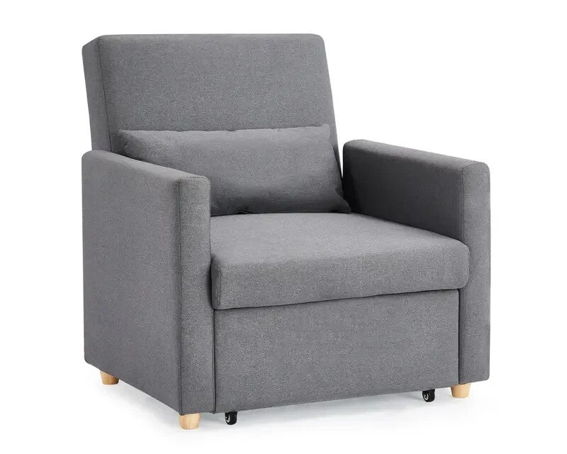 Grey Fabric Single Chair Sofa Bed Armchair Recliner Pull Out Sleeper UK