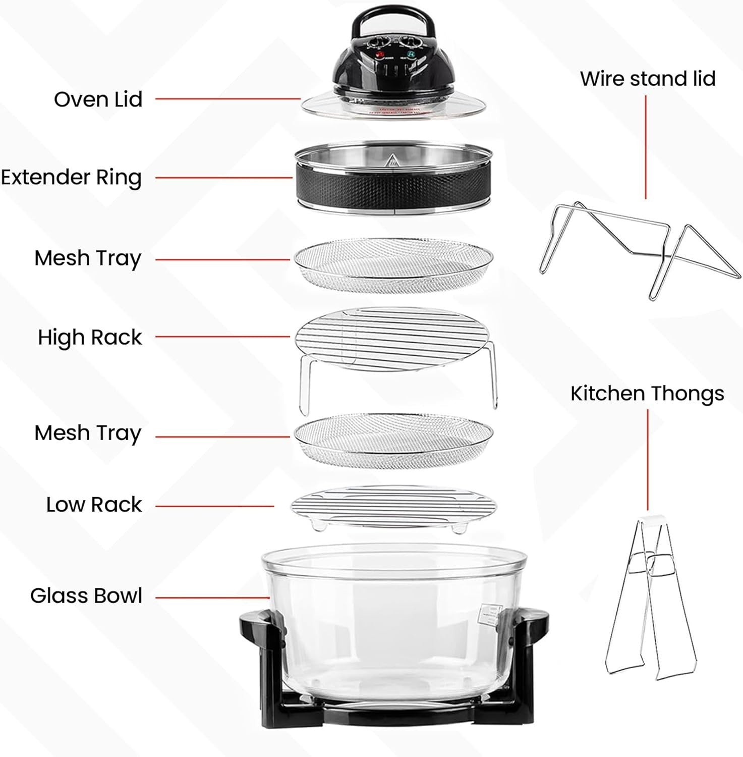 12–17L Halogen Air Fryer Oven | Glass Bowl | Extender Ring | Adjustable Temp
