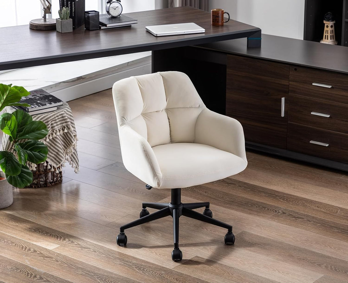Velvet Office Chair Swivel Grid Design Home Desk Study Solid Back Adjustable Sea