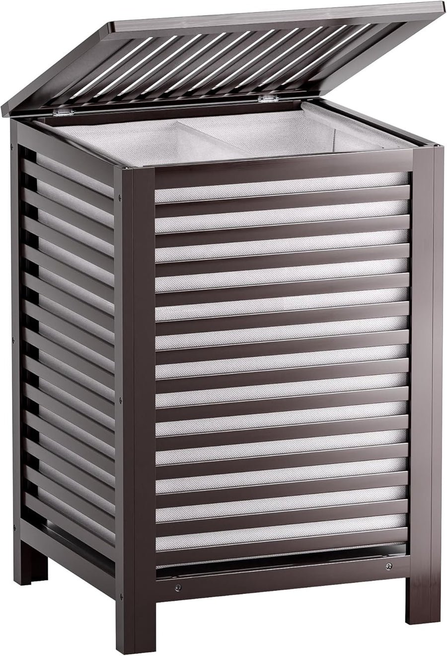 Double Bamboo Laundry Hamper with Lid 120L 2 Section Basket Brown 47x47x65cm