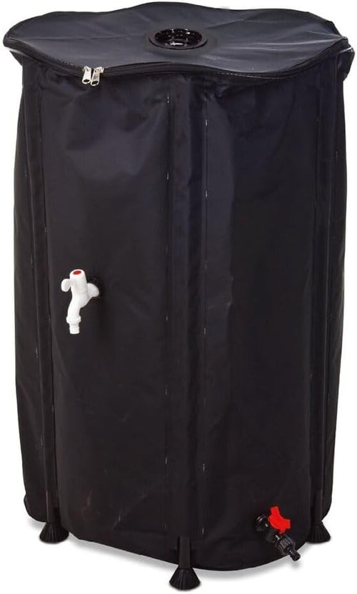 250L Black Collapsible Rainwater Barrel W/Tap Foldable Outdoor Water Collector